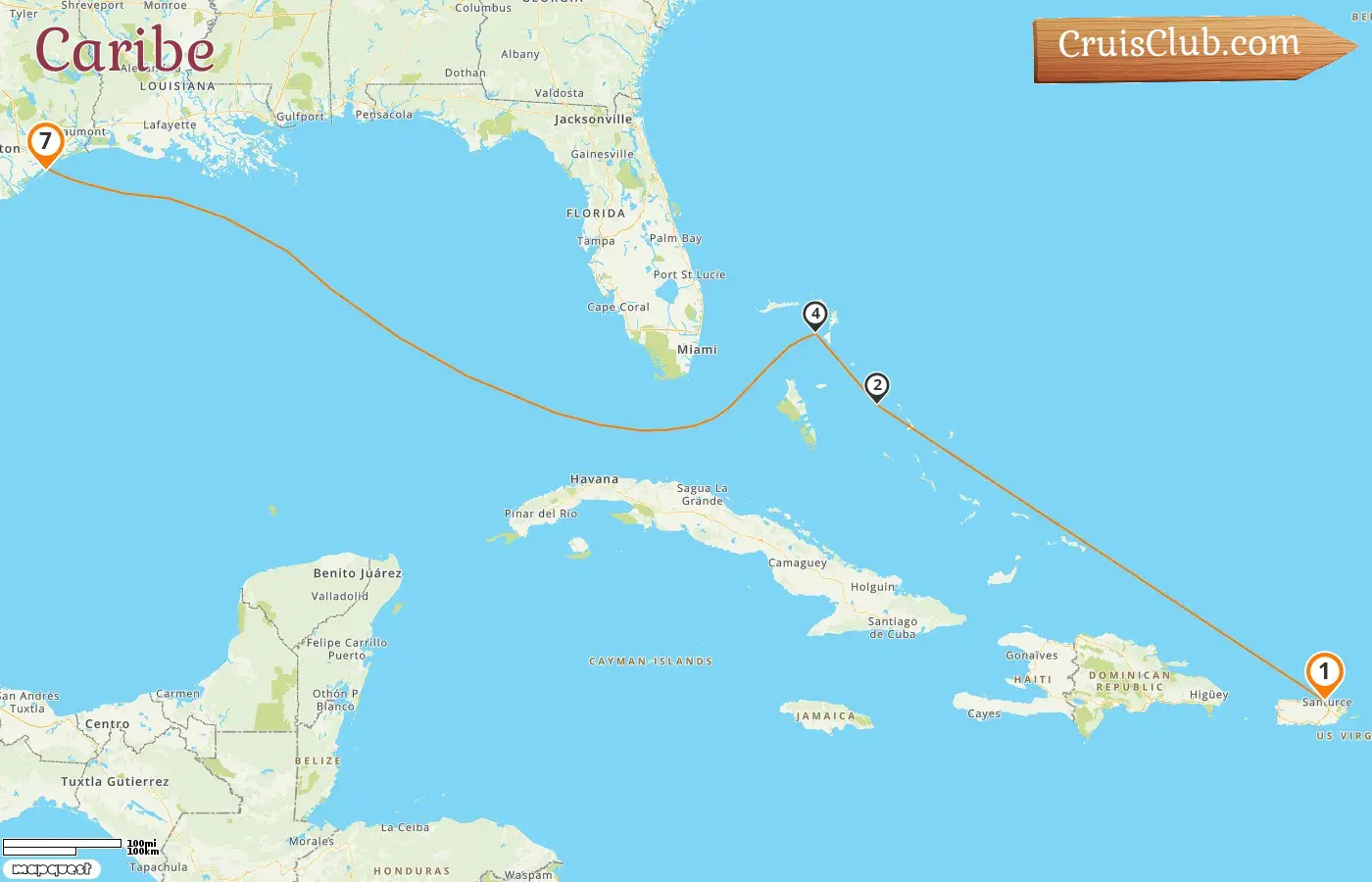 Cruzeiro no Caribe de Saint John para Galveston a bordo do navio Disney Magic com visitas a Porto Rico, Bahamas e EUA por 7 dias