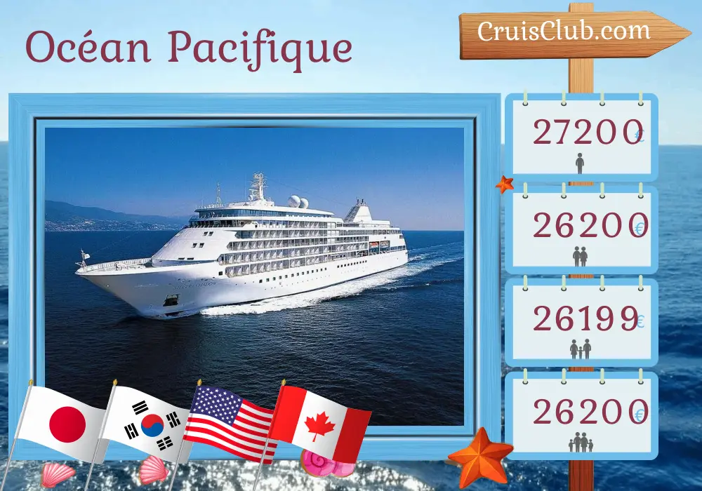 Croisière dans l`océan Pacifique de Tokyo à San Francisco à bord du navire Silver Shadow avec des visites au Japon, en Corée du Sud, aux États-Unis et au Canada pendant 37 jours