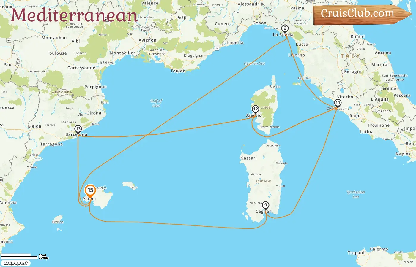 Mediterranean Cruise aboard AIDAcosma: Spain, Italy, and France for 15 days