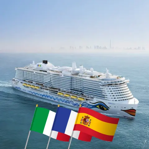 Crucero por el Mediterráneo desde Civitavecchia a Barcelona a bordo del barco AIDAcosma con visitas a Italia, Francia, España y Gibraltar durante 11 días