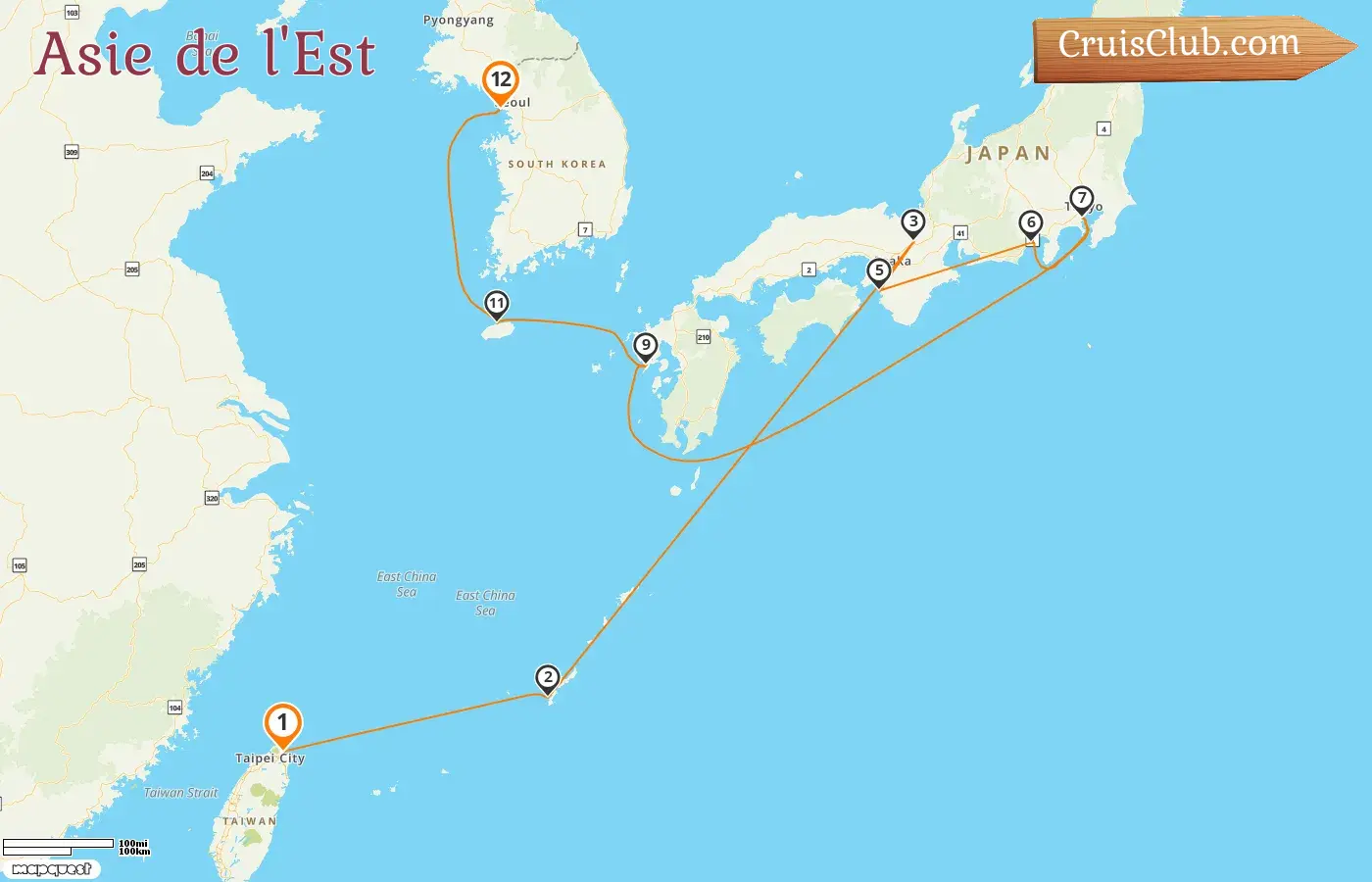 Croisière en Asie de l`Est de Keelung à Incheon à bord du navire Norwegian Spirit avec des visites à Taïwan, au Japon et en Corée du Sud pendant 12 jours