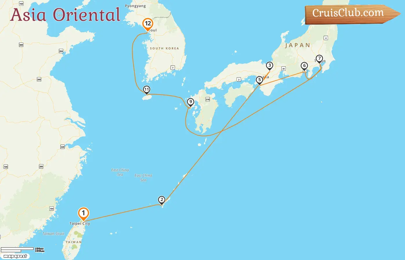 Crucero por el este de Asia desde Keelung hasta Incheon a bordo del barco Norwegian Spirit con visitas a Taiwán, Japón y Corea del Sur durante 12 días