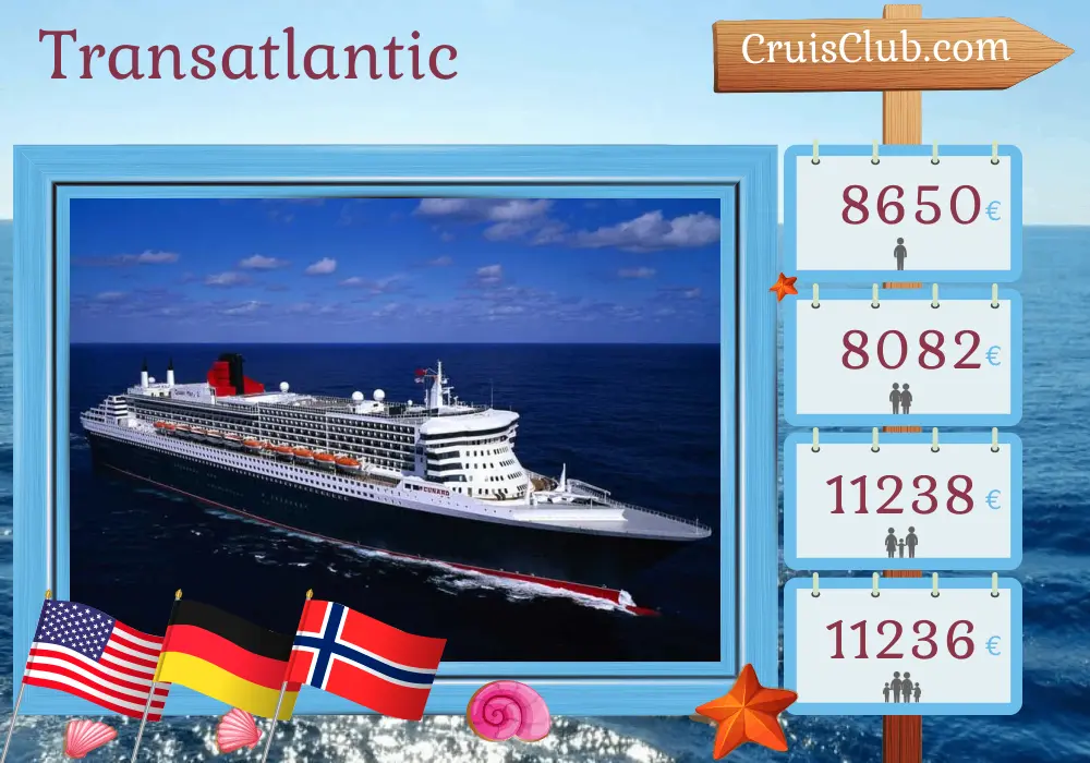 Transatlantic Cruise aboard Queen Mary 2 with USA, Germany, and Norway visits for 28 days