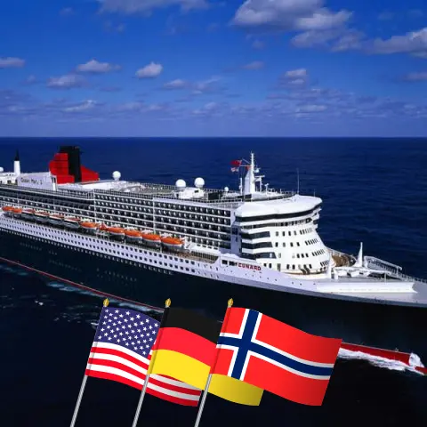 Cruzeiro no Transatlântico de Nova Iorque a bordo do navio Queen Mary 2 com visitas aos Estados Unidos, Alemanha e Noruega por 28 dias