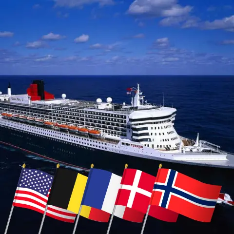 Cruzeiro no Transatlântico de Nova York a bordo do navio Queen Mary 2 com visitas aos EUA, Bélgica, França, Dinamarca e Noruega por 24 dias