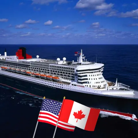 Cruzeiro no Transatlântico de Southampton a Nova York a bordo do navio Queen Mary 2 com visitas aos EUA e Canadá por 20 dias