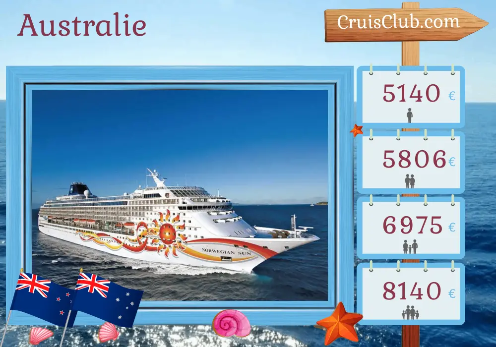 Croisière en Australie de Auckland à Benoa à bord du navire Norwegian Sun avec des visites en Nouvelle-Zélande, en Australie et en Indonésie pendant 17 jours