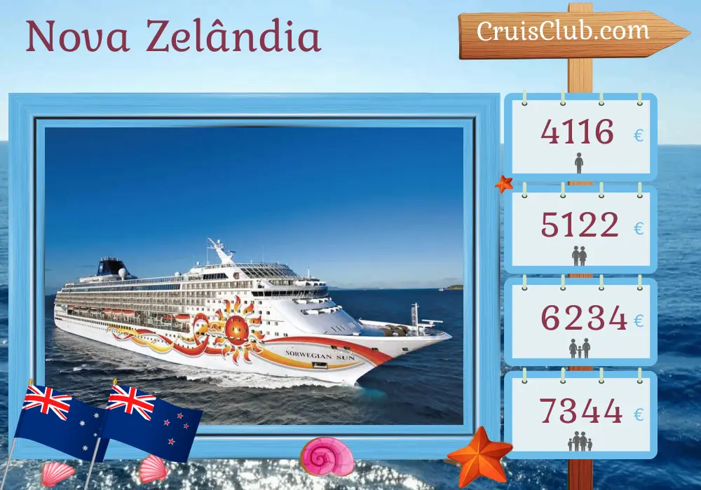 Cruzeiro na Nova Zelândia de Melbourne a Auckland a bordo do navio Norwegian Sun com visitas à Austrália e Nova Zelândia por 15 dias