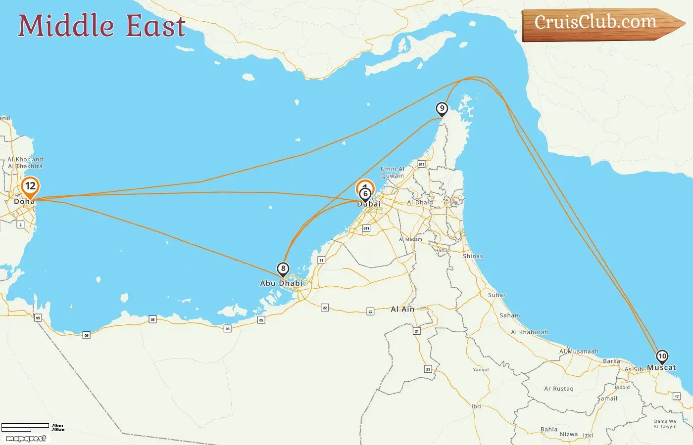 Kreuzfahrt im Mittleren Osten von Dubai nach Doha an Bord des Schiffes Mein Schiff 4 mit Besuchen der Vereinigten Arabischen Emirate, Katar und Oman über 12 Tage