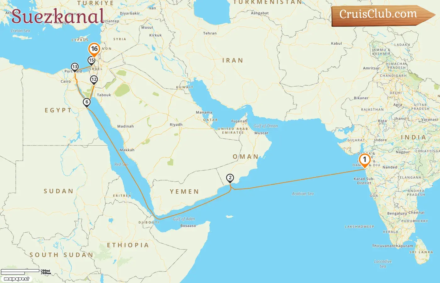 Kreuzfahrt im Suezkanal von Mumbai nach Haifa an Bord des Schiffes Silver Dawn mit Besuchen in Indien, Oman, Ägypten, Jordanien und Israel für 16 Tage