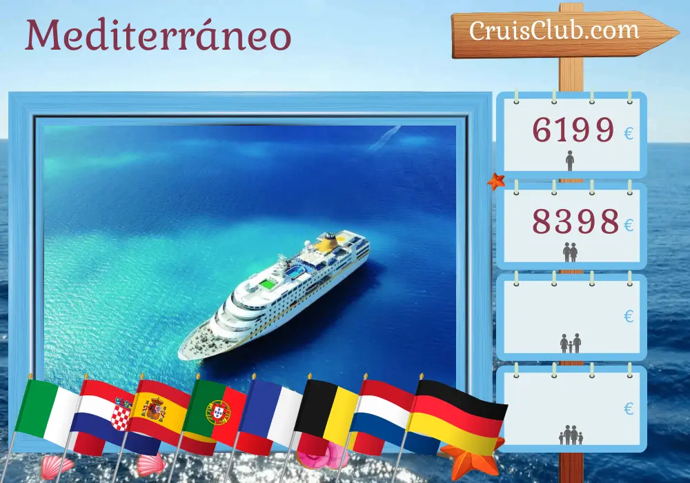 Crucero por el Mediterráneo desde Venecia a Hamburgo a bordo del barco MS Hamburg con visitas a Italia, Croacia, España, Portugal, Francia, Bélgica, Países Bajos y Alemania durante 24 días