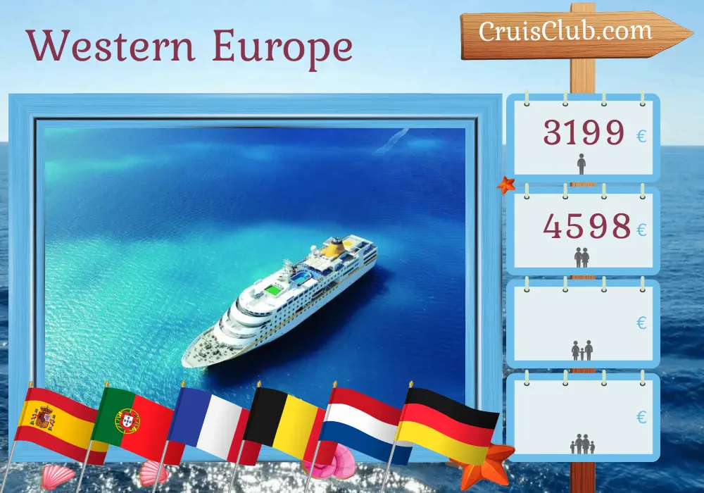 Cruise in the Western Europe from Málaga to Hamburg aboard MS Hamburg ship with visits to Spain, Portugal, France, Belgium, Netherlands, and Germany for 12 days