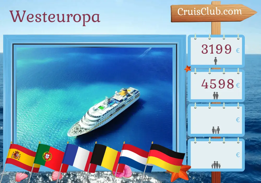 Kreuzfahrt im Westen Europas von Málaga nach Hamburg an Bord des Schiffes MS Hamburg mit Stopps in Spanien, Portugal, Frankreich, Belgien, den Niederlanden und Deutschland für 12 Tage