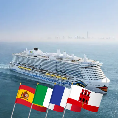 Cruise in the Mediterranean from Palma aboard AIDAcosma ship with visits to Spain, Italy, France, and Gibraltar for 15 days