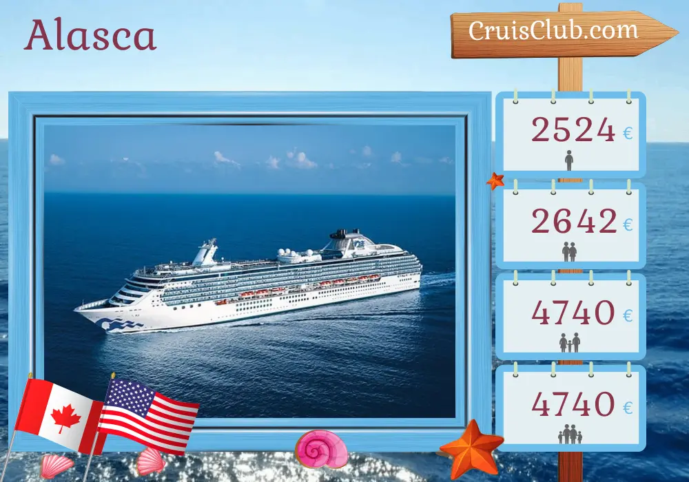 Cruzeiro no Alasca partindo de Vancouver a bordo do navio Coral Princess com visitas ao Canadá e EUA por 8 dias
