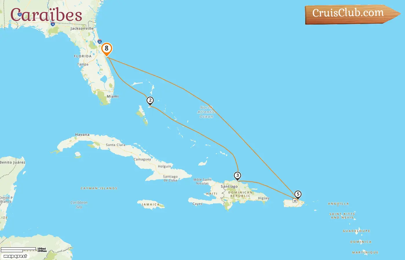 Croisière dans les Caraïbes au départ de Port Canaveral / Orlando à bord du navire MSC Seashore avec des escales aux États-Unis, aux Bahamas, en République dominicaine et à Porto Rico pendant 8 jours