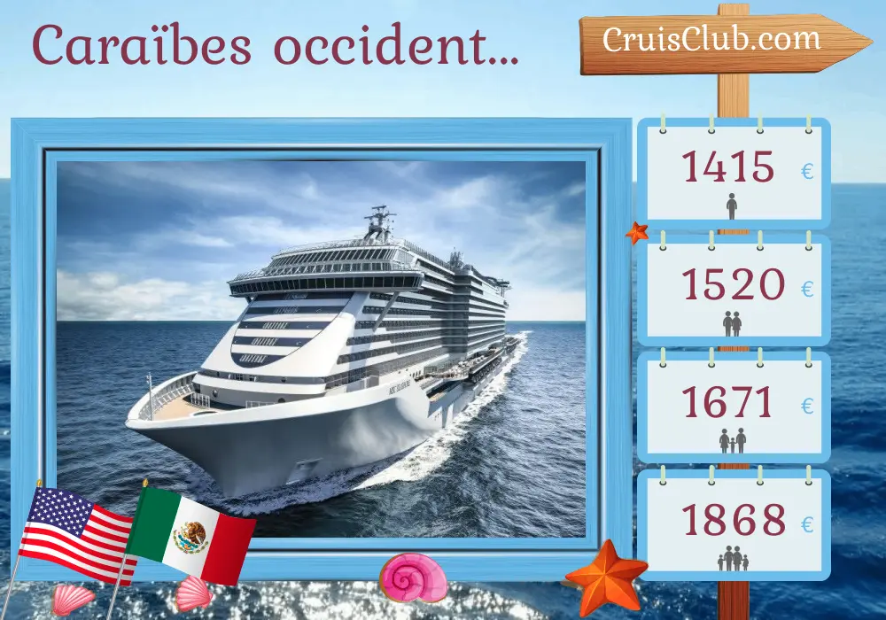 Croisière dans les Caraïbes occidentales au départ de Port Canaveral / Orlando à bord du navire MSC Seashore avec des escales aux États-Unis, aux Bahamas, en Jamaïque, dans les îles Caïmans et au Mexique pendant 8 jours