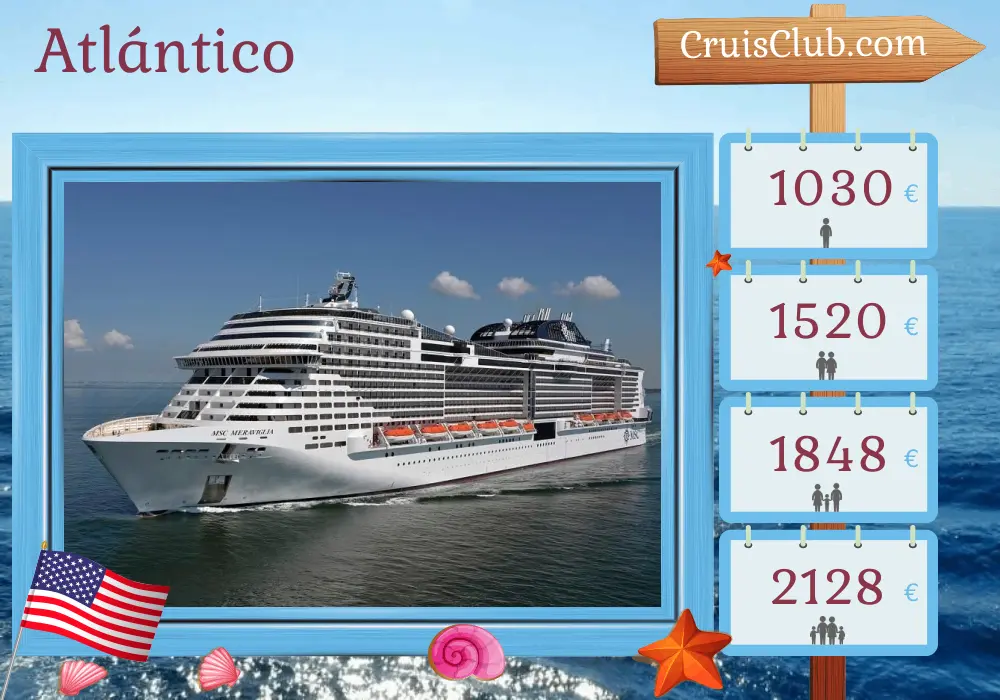 Crucero por el Atlántico desde Nueva York a bordo del barco MSC Meraviglia con visitas a Estados Unidos y Bermuda durante 8 días