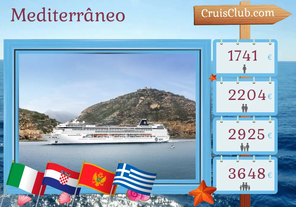 Cruzeiro no Mediterrâneo de Marghera a Bari a bordo do navio MSC Armonia com visitas à Itália, Croácia, Montenegro e Grécia por 7 dias