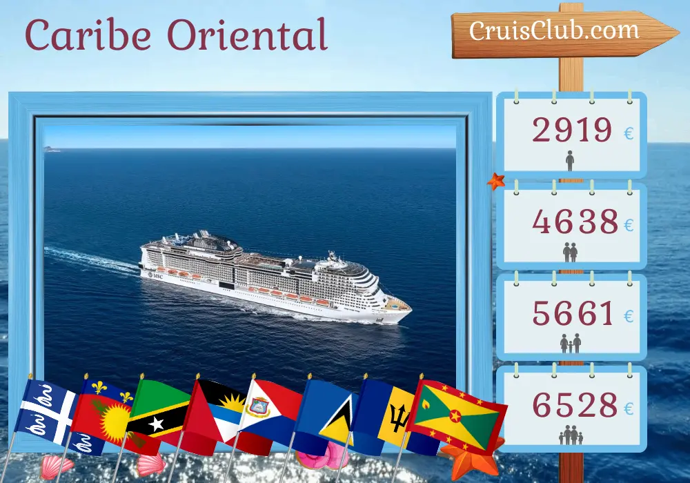 Crucero por el Caribe Oriental desde Fort-de-France a bordo del MSC Virtuosa con visitas a Martinica, Guadalupe, Islas Vírgenes Británicas, San Cristóbal y Nieves, Santa Lucía, Barbados, San Vicente y las Granadinas, y Granada durante 15 días