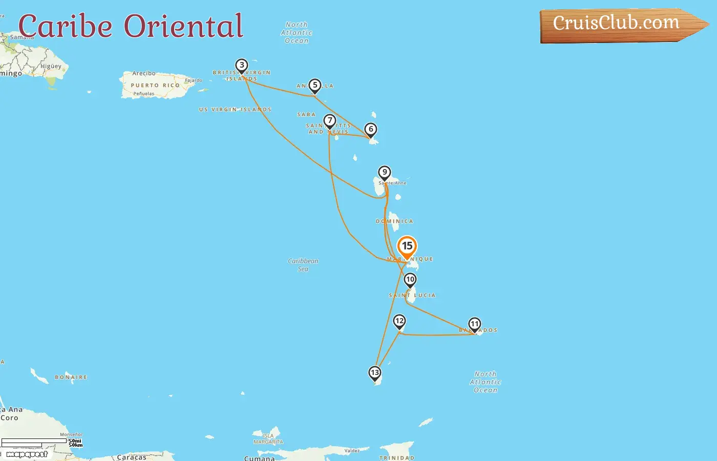 Cruzeiro no Caribe Oriental de Fort-de-France a bordo do navio MSC Virtuosa com visitas a Martinica, Guadalupe, Ilhas Virgens Britânicas, São Cristóvão e Névis, Santa Lúcia, Barbados, São Vicente e Granadinas e Granada por 15 dias