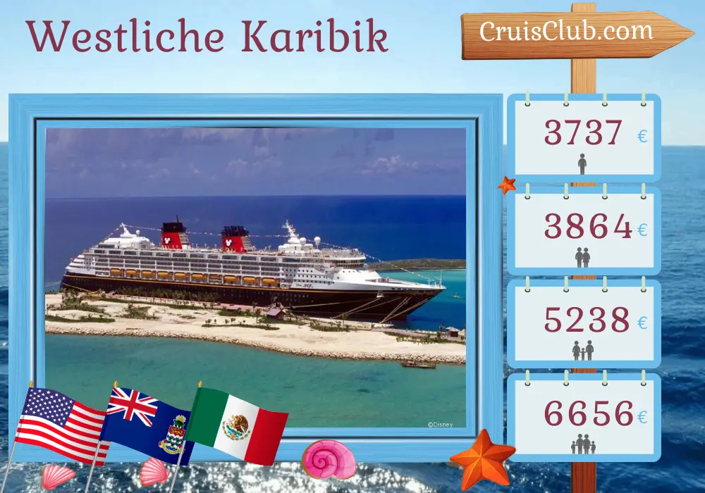 Kreuzfahrt in der westlichen Karibik ab Galveston an Bord des Disney Magic-Schiffs mit Besuchen in den USA, den Cayman Islands und Mexiko für 7 Tage