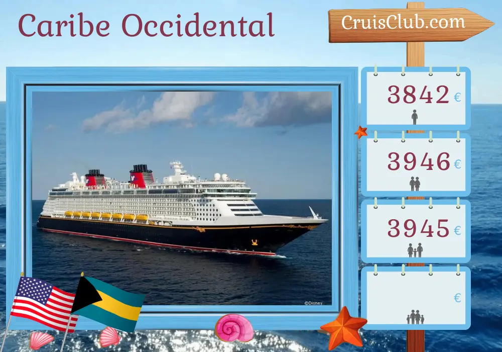 Crucero por el Caribe Occidental desde Port Canaveral / Orlando a bordo del barco Disney Fantasy con visitas a Estados Unidos y Bahamas por 7 días