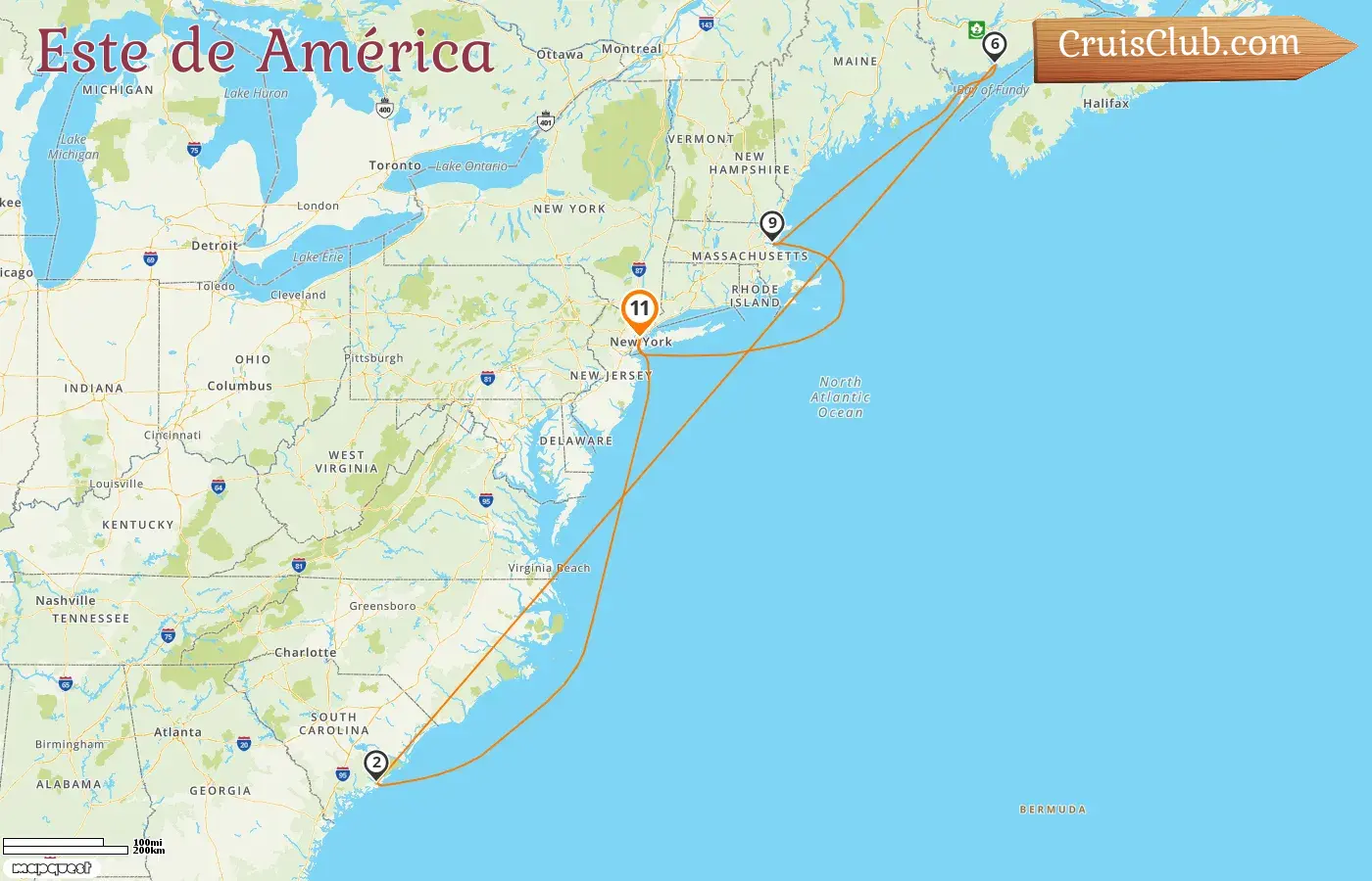 Crucero en el Este de América desde Nueva York a bordo del barco Island Princess con visitas a Estados Unidos y Canadá durante 11 días