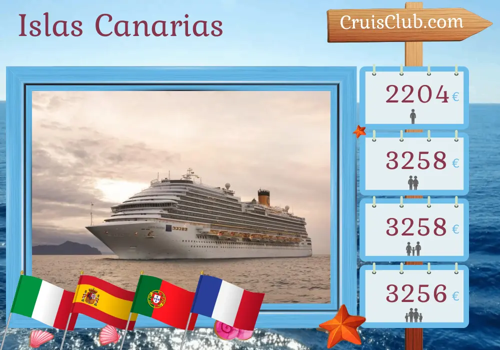 Crucero por las Islas Canarias desde Savona a bordo del Costa Diadema con visitas a Italia, España, Portugal y Francia durante 15 días