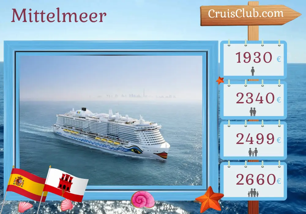 Kreuzfahrt im Mittelmeer ab Palma an Bord des Schiffes AIDAcosma mit Besuchen in Spanien und Gibraltar für 8 Tage