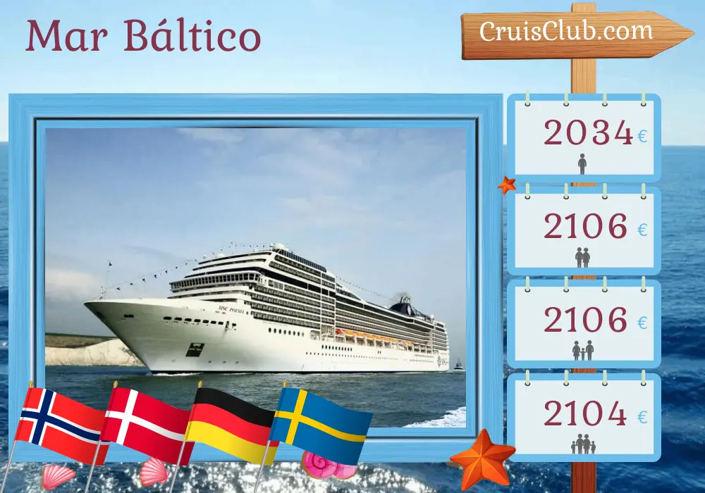 Crucero en el Mar Báltico desde Oslo a Estocolmo a bordo del buque MSC Poesia con visitas a Noruega, Dinamarca, Alemania, Polonia y Suecia durante 7 días