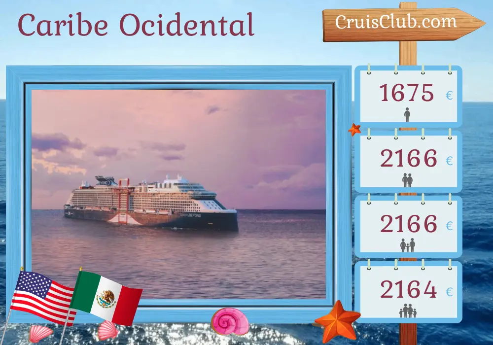 Cruzeiro no Caribe Ocidental a partir de Fort Lauderdale a bordo do navio Celebrity Beyond com visitas aos EUA, México, Ilhas Cayman e Bahamas por 7 dias