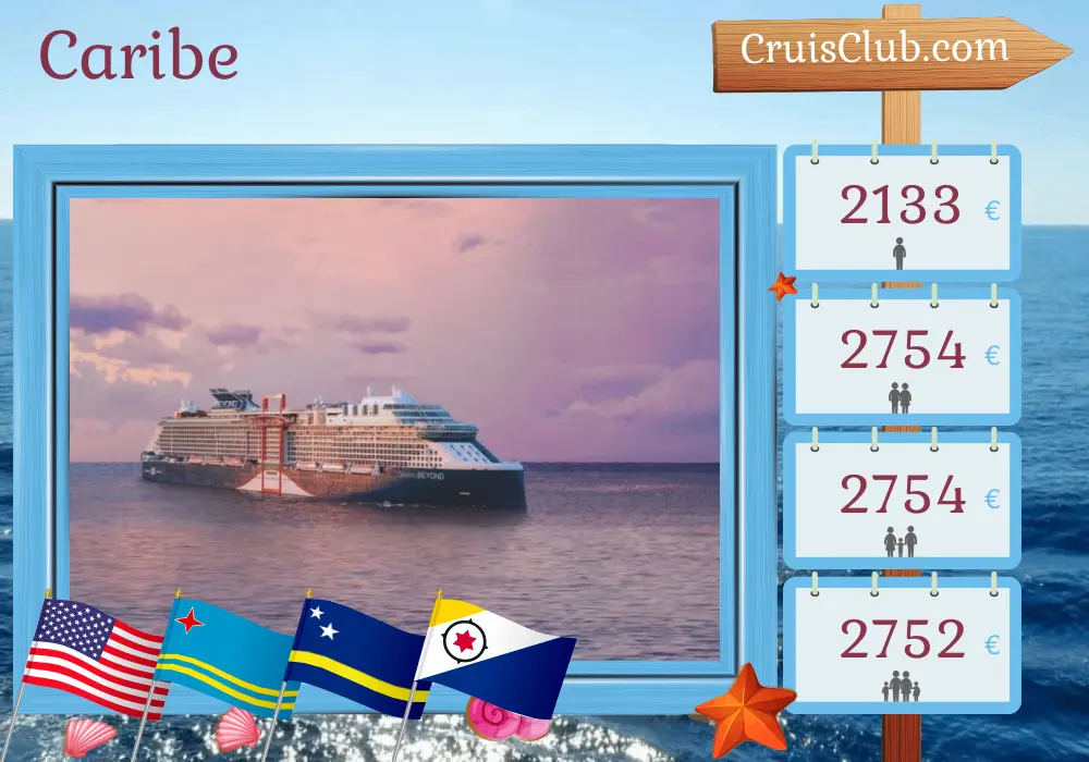 Cruzeiro no Caribe a partir de Fort Lauderdale a bordo do navio Celebrity Beyond com visitas aos EUA, Aruba e Curaçao por 9 dias