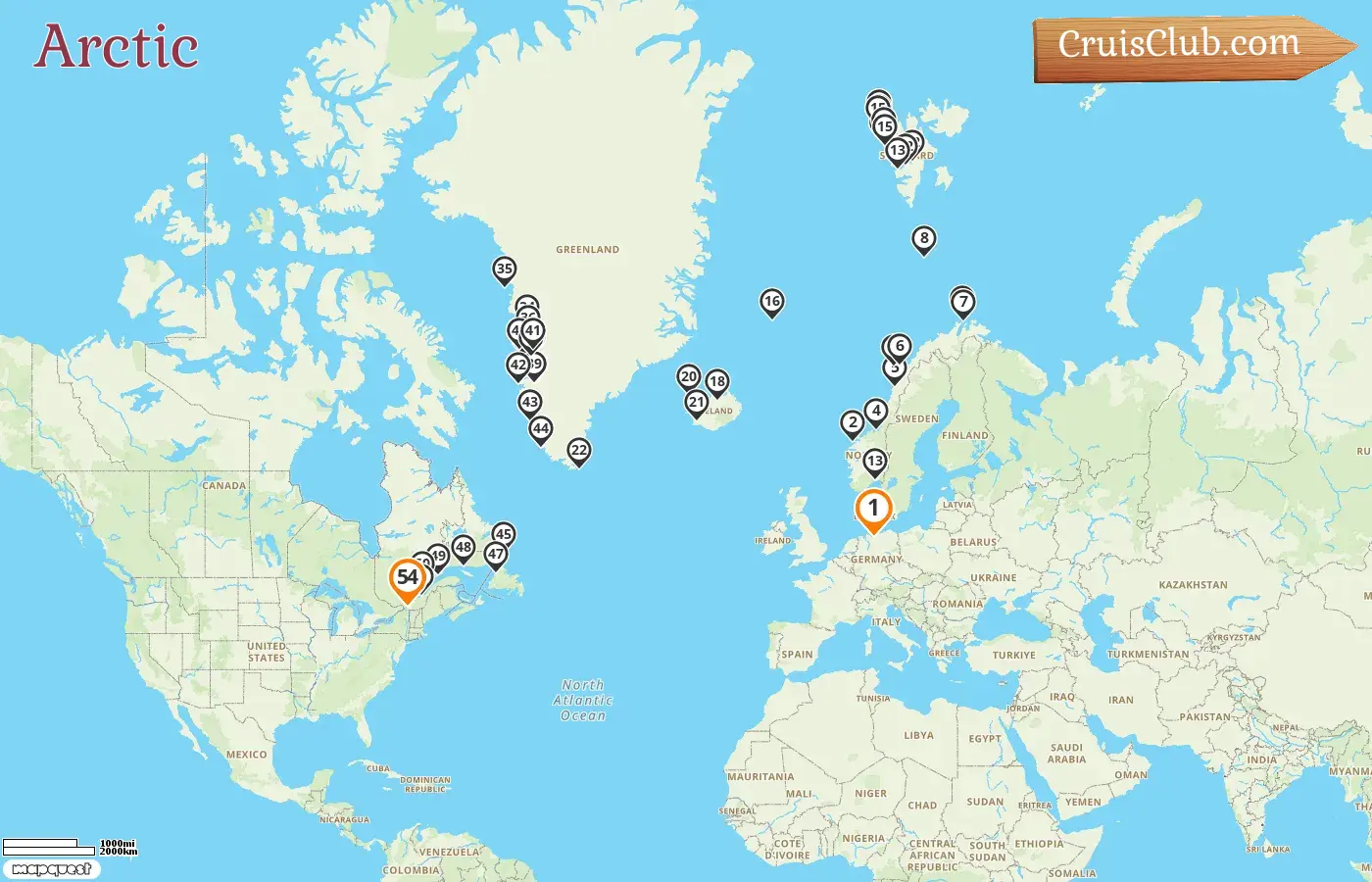 Arctic Cruise from Hamburg to Montreal aboard MS Hamburg ship with visits to Germany, Norway, Iceland, Greenland, and Canada for 54 days