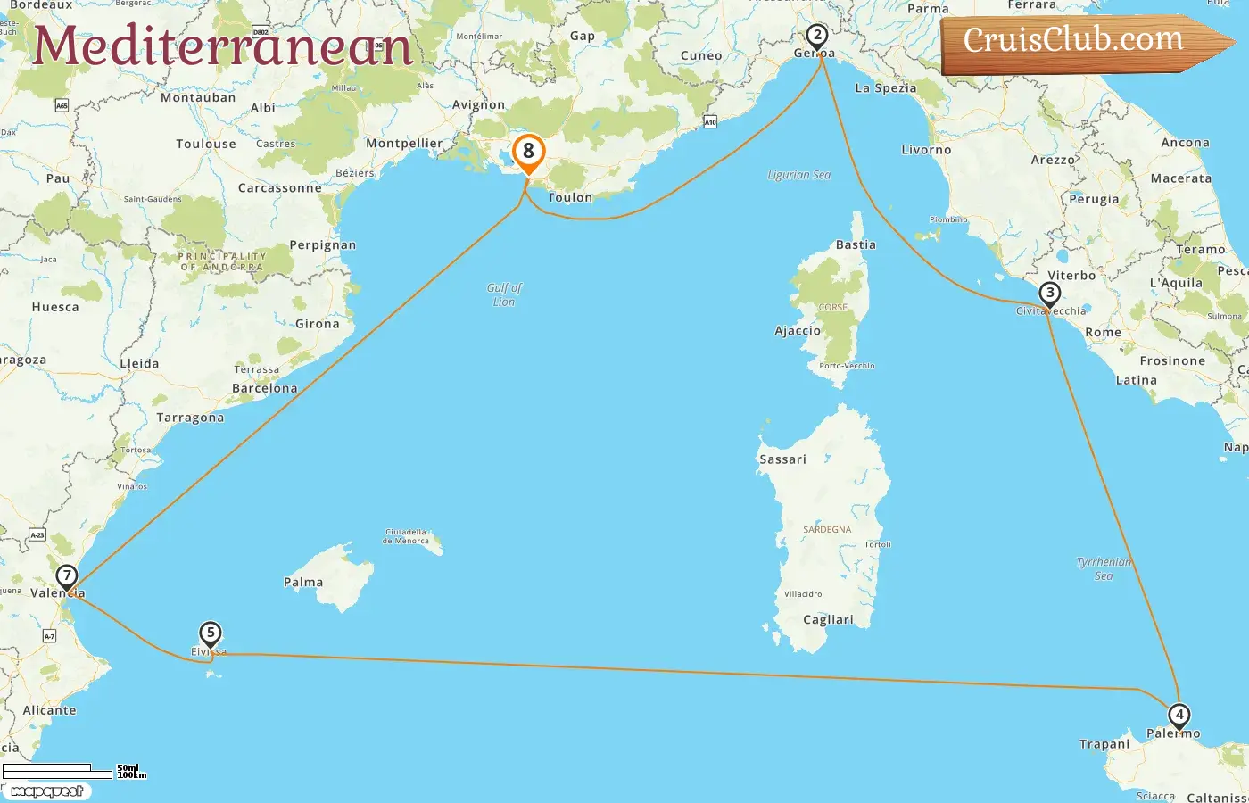 Cruise in the Mediterranean from Marseille aboard MSC Grandiosa ship with visits to France, Italy, and Spain for 8 days