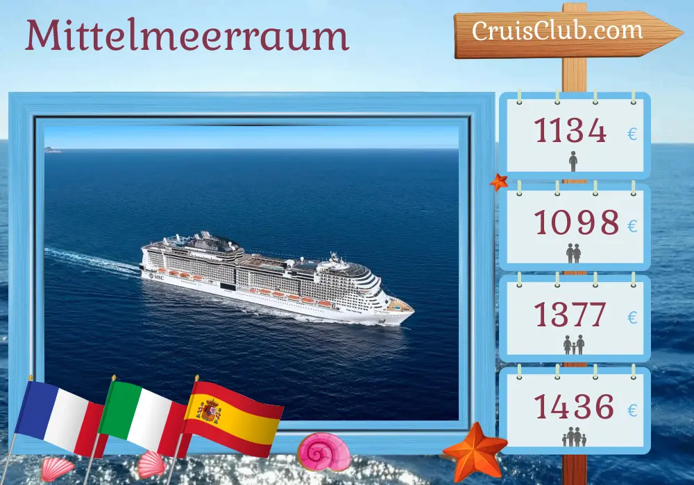 Kreuzfahrt im Mittelmeer ab Marseille an Bord des MSC Grandiosa-Schiffs mit Besuchen in Frankreich, Italien und Spanien für 8 Tage