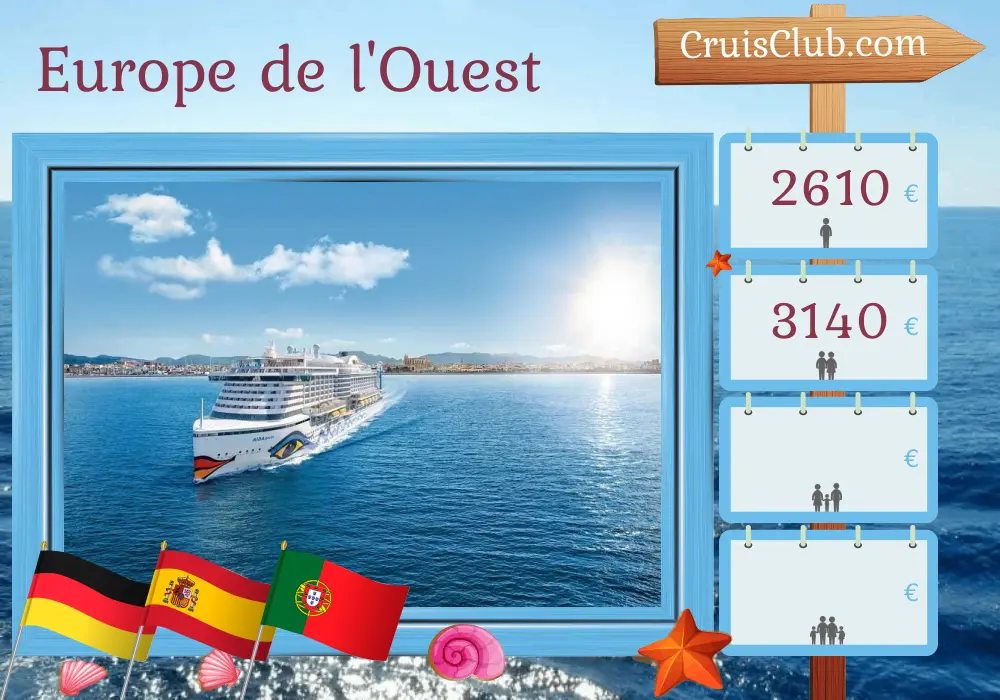 Croisière en Europe de l`Ouest de Hambourg à Las Palmas à bord du navire AIDAperla avec des escales en Allemagne, Espagne et Portugal pendant 10 jours