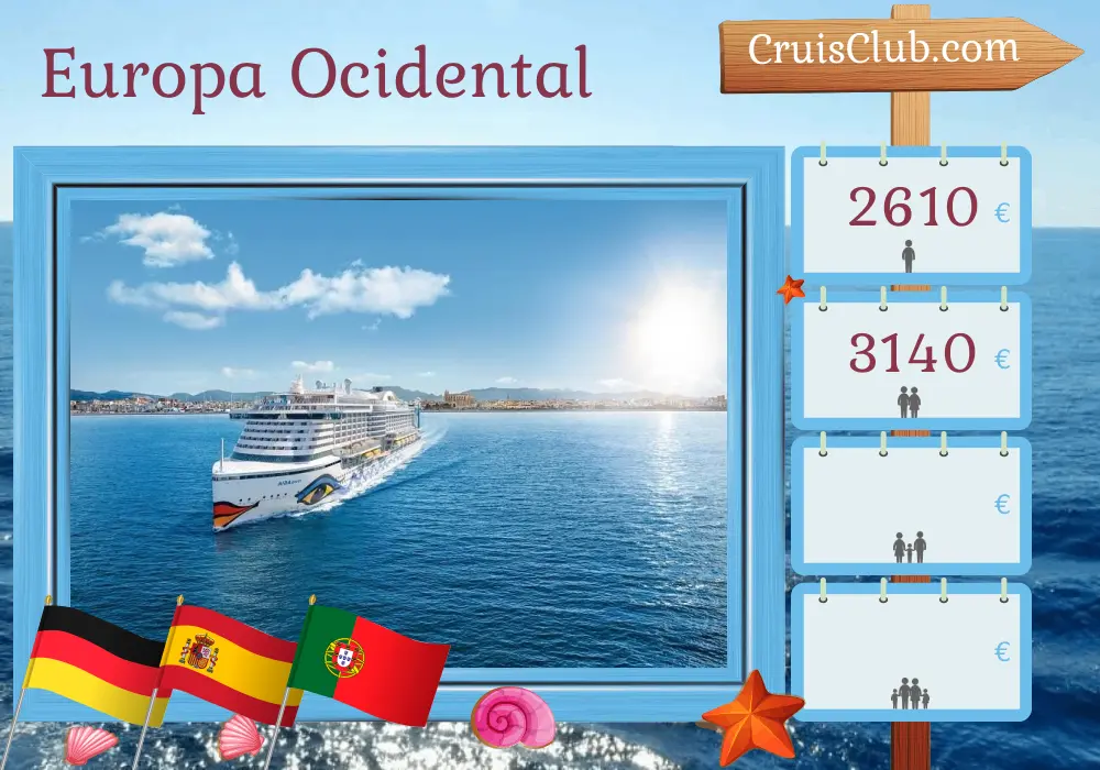 Cruzeiro na Europa Ocidental de Hamburgo a Las Palmas a bordo do navio AIDAperla, com visitas à Alemanha, Espanha e Portugal por 10 dias