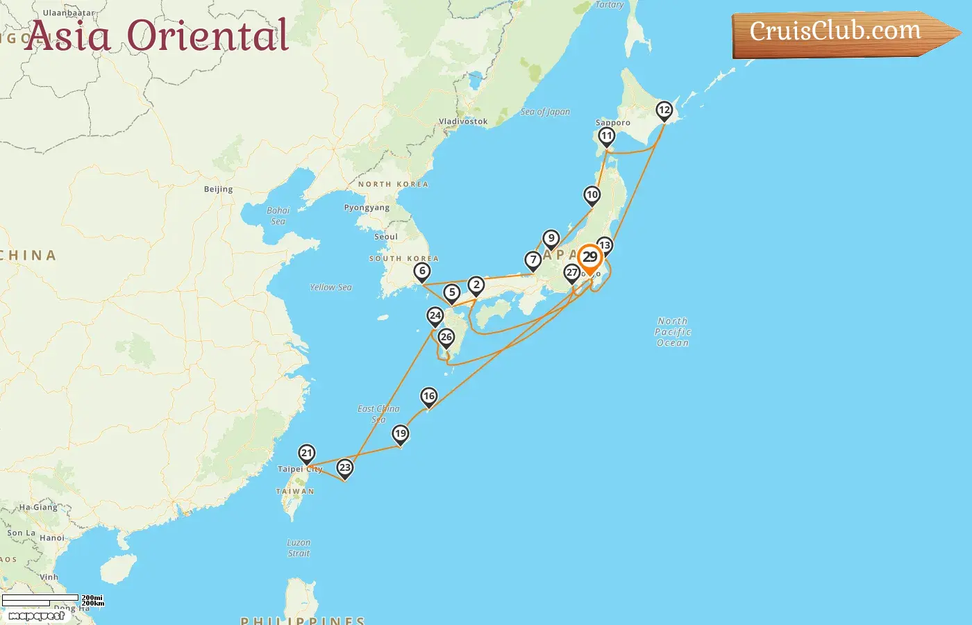 Crucero en el Asia Oriental desde Yokohama a bordo del barco Seabourn Quest con visitas a Japón, Corea del Sur y Taiwán durante 29 días