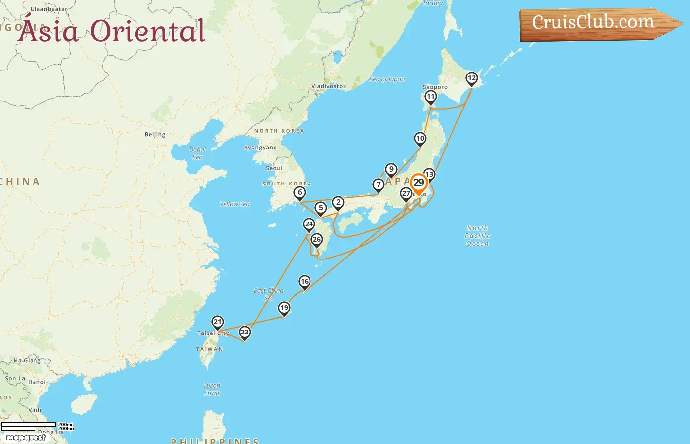 Cruzeiro no leste da Ásia saindo de Yokohama a bordo do navio Seabourn Quest com visitas ao Japão, Coreia do Sul e Taiwan por 29 dias