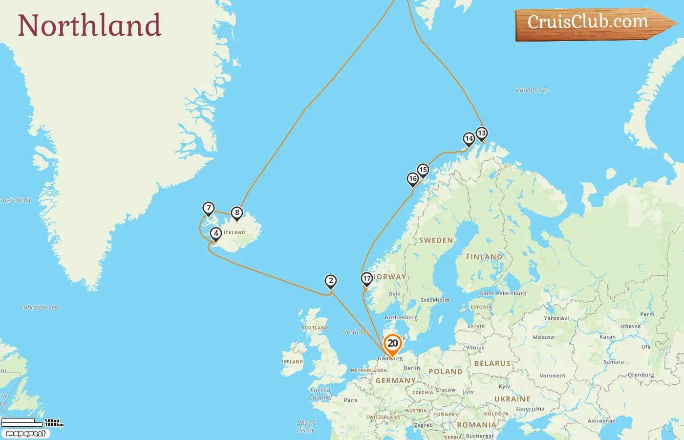 Northland Cruise from Hamburg on board AIDAluna with stops in Germany, Iceland, and Norway for 20 days