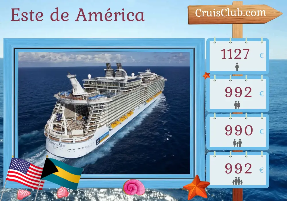 Crucero en el este de América desde Miami a bordo del barco Allure of the Seas con visitas a Estados Unidos y Bahamas durante 4 días