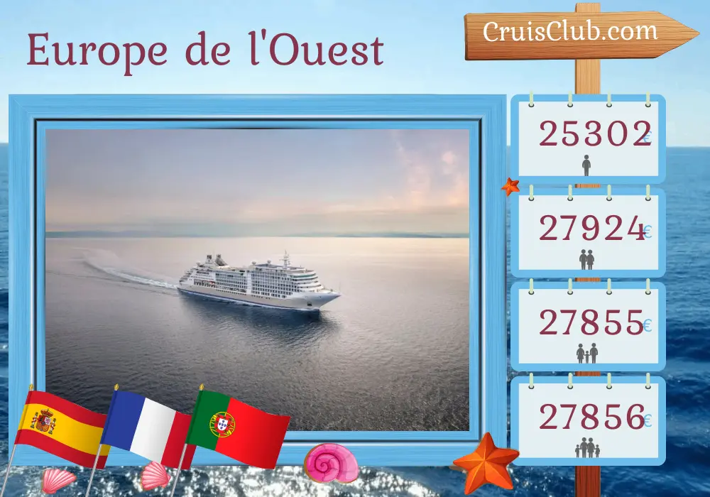 Croisière en Europe de l`Ouest de Tarragone à Southampton à bord du navire Silver Dawn avec des visites en Espagne, en France et au Portugal pendant 24 jours