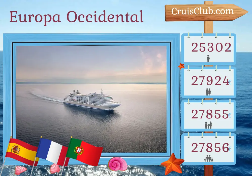 Crucero por el oeste de Europa desde Tarragona hasta Southampton a bordo del barco Silver Dawn con visitas a España, Francia y Portugal durante 24 días