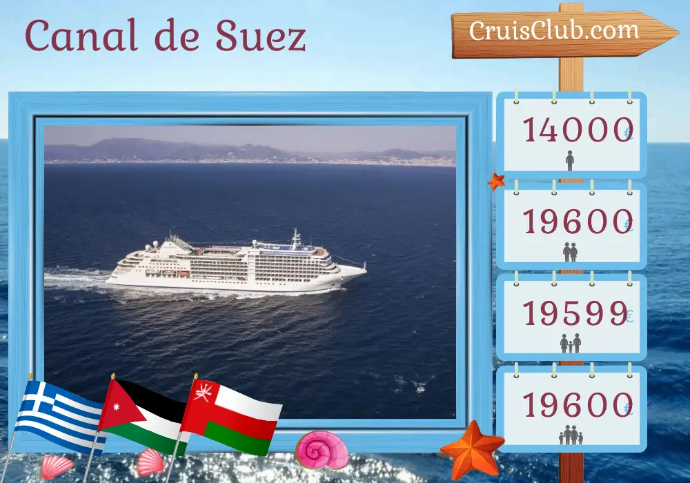 Crucero en el Canal de Suez desde El Pireo a Mascate a bordo del barco Silver Moon con visitas a Grecia, Egipto, Arabia Saudita, Jordania y Omán durante 26 días