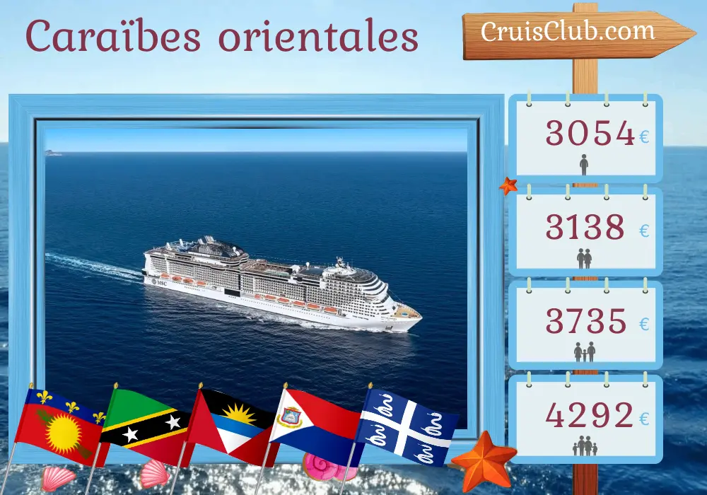 Croisière dans les Caraïbes de l`Est au départ de Pointe-à-Pitre à bord du navire MSC Virtuosa avec des visites en Guadeloupe, aux îles Vierges britanniques, à Saint-Kitts-et-Nevis et en Martinique pendant 8 jours