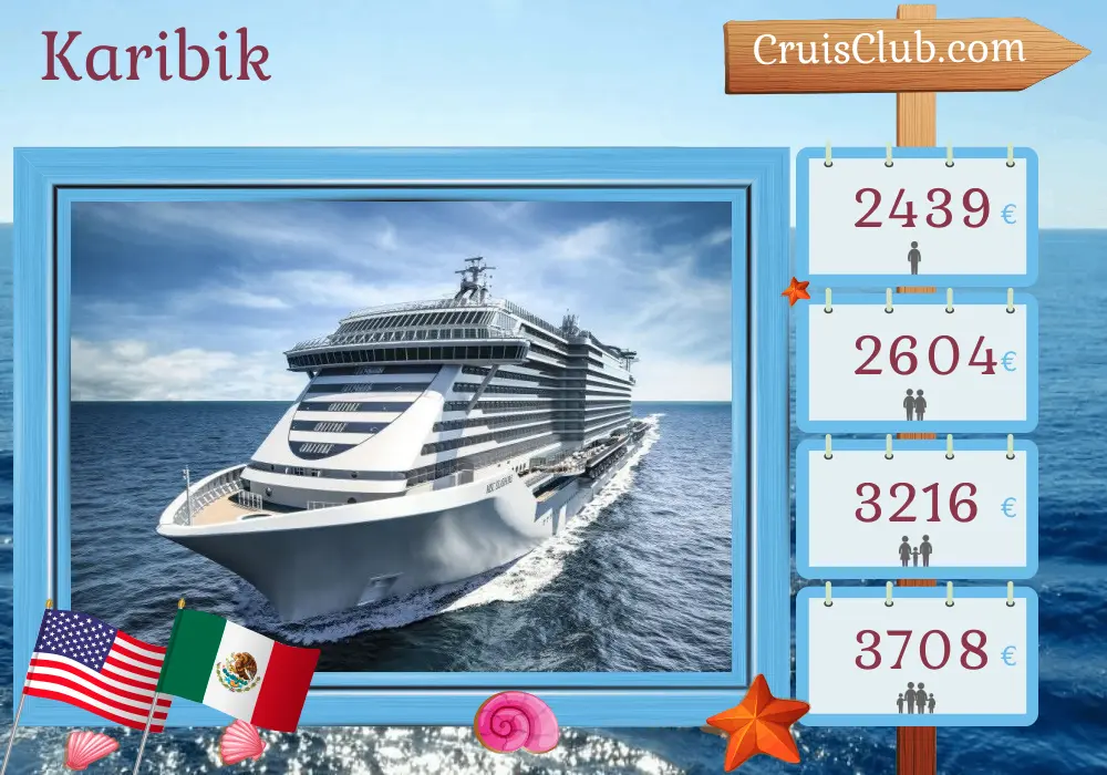 Kreuzfahrt in der Karibik ab Port Canaveral / Orlando an Bord des MSC Seashore Schiffs mit Besuchen in den USA, den Bahamas und Mexiko für 12 Tage