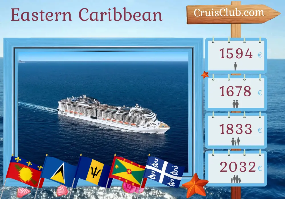 Kreuzfahrt in der östlichen Karibik ab Pointe-à-Pitre an Bord des MSC Virtuosa-Schiffs mit Besuchen in Guadeloupe, Saint Lucia, Barbados, Saint Vincent und den Grenadinen, Grenada und Martinique für 8 Tage