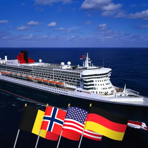 Crucero en el Transatlántico desde Southampton a Hamburgo a bordo del barco Queen Mary 2 con visitas a Bélgica, Noruega, EE. UU. y Alemania durante 24 días
