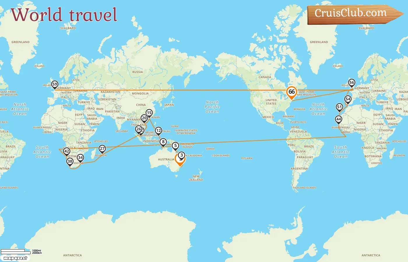Kreuzfahrt "Weltreise von Sydney nach New York an Bord des Schiffes Queen Mary 2 mit Stopps in Australien, Indonesien, Hongkong, Vietnam, Singapur, Malaysia, Mauritius, Südafrika, Namibia, Senegal, Spanien, Frankreich und den USA für 66 Tage